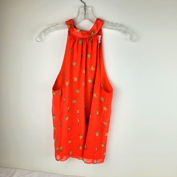 JB Julie Brown orange high neck sleeveless blouse back bow star motif feminine S - Picture 2 of 8